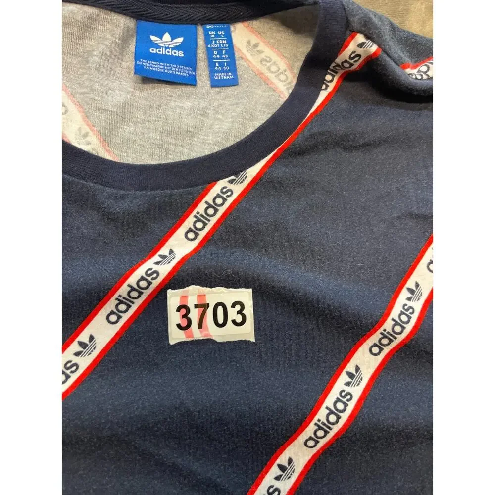 Adidas logo Blue T-Shirt Red and‎ White Stripe Size large